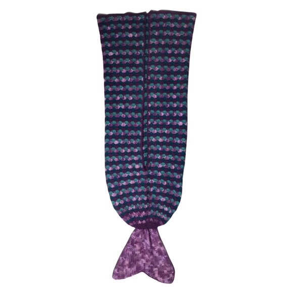 Handmade Hand Crafted Purple Green Diamond Mermaid Tail Throw Blanket 63x20 - Picture 5 of 7